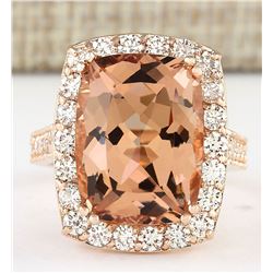 11.46 CTW Natural Morganite And Diamond Ring In 18K Rose Gold