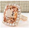 Image 2 : 11.46 CTW Natural Morganite And Diamond Ring In 18K Rose Gold
