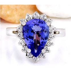 4.07 CTW Natural Tanzanite 18K Solid White Gold Diamond Ring