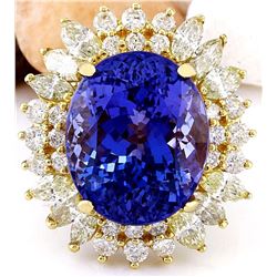 18.75 CTW Natural Tanzanite 18K Solid Yellow Gold Diamond Ring
