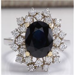 4.83 CTW Natural Blue Sapphire Diamond Ring 18K Solid White Gold