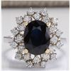 Image 1 : 4.83 CTW Natural Blue Sapphire Diamond Ring 18K Solid White Gold