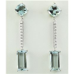 15.40 CTW Aquamarine 14K White Gold Diamond Errings