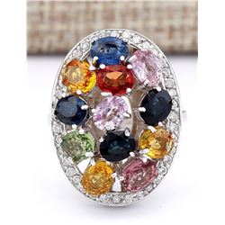 5.34 CTW Natural Ceylon Sapphire And Diamond Ring In 18K White Gold