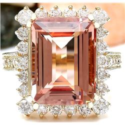 11.29 CTW Natural Morganite 14K Solid Yellow Gold Diamond Ring