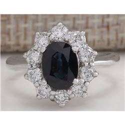2.74 CTW Natural Blue Sapphire Diamond Ring 18K Solid White Gold