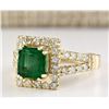 Image 2 : 2.73 CTW Natural Emerald And Diamond Ring In 18K Yellow Gold