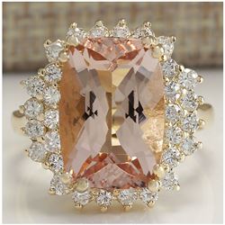 7.00 CTW Natural Morganite And Diamond Ring 18K Solid Yellow Gold