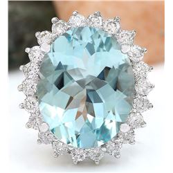 8.10 CTW Natural Aquamarine 18K Solid White Gold Diamond Ring