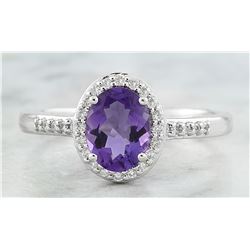 1.16 CTW Amethyst 18K White Gold Diamond Ring