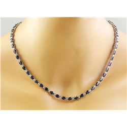 34.39 CTW Sapphire 14K White Gold Diamond Necklace