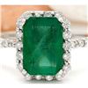Image 1 : 2.90 CTW Natural Emerald 18K Solid White Gold Diamond Ring