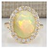 Image 1 : 4.90 CTW Natural Opal And Diamond Ring In 18K Yellow Gold