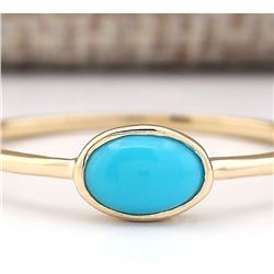 0.60 CTW Natural Turquoise Ring In 14k Yellow Gold
