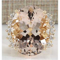 24.99 CTW Natural Morganite And Diamond Ring In 14K Yellow Gold
