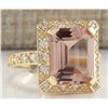 Image 2 : 5.56 CTW Natural Morganite And Diamond Ring In 14K Solid Yellow Gold