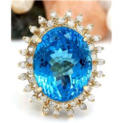 32.00 CTW Natural Topaz 18K Solid Yellow Gold Diamond Ring