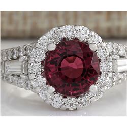 4.02 CTW Natural Pink Tourmaline And Diamond Ring 14K Solid White Gold