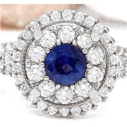 2.10 CTW Natural Sapphire 18K Solid White Gold Diamond Ring