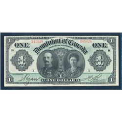 DOMINION OF CANADA 1911 $1.00, BC-18a, Banknote S/N 345028 PMG AU-53
