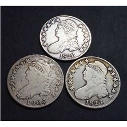 USA Capped Bust Half Dollars, Lot of Three Pieces : 1809, 1823, 1826