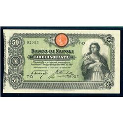 ITALIAN STATES 1893 P-S846 50 lire S/N T-D 02985. PMG 8052384-005 VF-30 EPQ