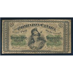 DOMINION OF CANADA 1870 25 Cents Banknote, DC-1a. Fine