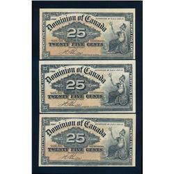 DOMINION OF CANADA 1900 25 Cents, Lot of 3 Pieces. DC-15b, Boville. Graded: AU