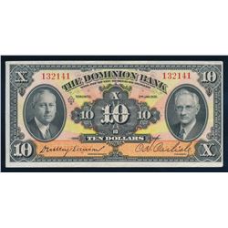 THE DOMINION BANK 220-26-04 1935 $10.00, Dawson-Carlisle. Graded: Extra Fine