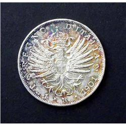 ITALY 1901R One Lira, KM# 32, Silver 4.9 gms. UNCIRCULATED