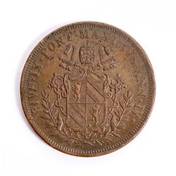 ITALIAN STATES 1849IVR PAPAL STATES KM# 1346 5 Baiocchi Copper 38.9 gms. Extra Fine
