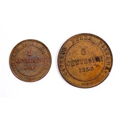 ITALIAN STATES 1859 TUSCANY A Lot of 2 High Grade Copper Coins