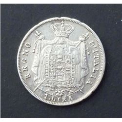 ITALIAN STATES 1814 M/V. Y# 8.1 Kingdom of Napoleon Lira Silver 4.9gms. VF+