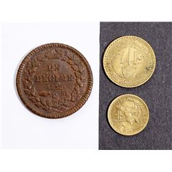 MONACO 1838-1924 A 3 Pieces Lot of Tokens and Coin Very Fine-UNC