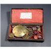 Image 1 : SPAIN 1750 Antique Balance Scales & 6 Weights Set in Original Snake Skin Box USED