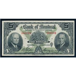 BANK OF MONTREAL 505-64-02 1942 $5.00, Gardner-Spinney. Graded: Fine+
