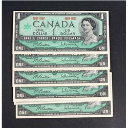 BANK OF CANADA 1967 $1.00 Centential 1867-1967, Lot of 49 Banknotes, BC-45a. AU-Unc
