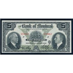 BANK OF MONTREAL 505-58-02 1931 $5.00, Bog-Gordon. Graded: Extra Fine