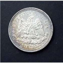 MEXICO 1870 Go. S. KM# 406.5 25 Centavos Silver 6.8 gms. Uncirculated