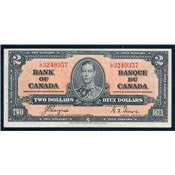 BANK OF CANADA 1937 $2.00 Banknote, BC-22c, Serial # L/R 3249357, EF+