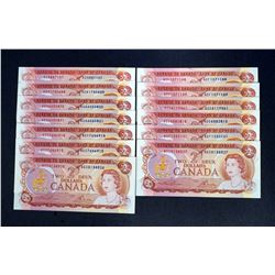 BANK OF CANADA 1974 $2.00, Lot of 13 Banknotes, BC-47a & 47a-i. GUnc