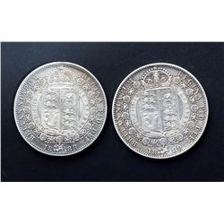 GREAT BRITAIN 1888-1889. KM# 764. A Lot of 2 Half Crowns, Silver .925. Very Fine