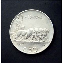 ITALY 1925R 50 Centisimi, KM# 61.2, Nickel. Gem Unc.