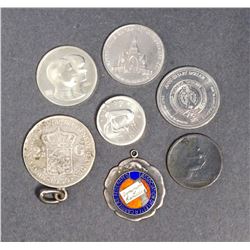 WORLD ODDITIES 1806-1984. A 7 Medal & Coin Group of Interesting Pieces VG-UNC