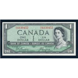 BANK OF CANADA 1954 $1.00 Devil's Face, BC-29b, Beattie-Coyne, Graded: AU