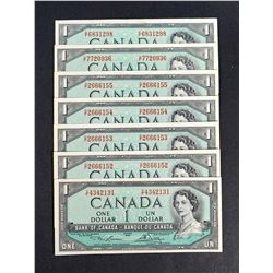 BANK OF CANADA 1954 $1.00, Lot of 7 Banknotes, Modified, BC-37c & d. GUnc