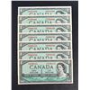 Image 1 : BANK OF CANADA 1954 $1.00, Lot of 7 Banknotes, Modified, BC-37c & d. GUnc