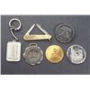 Image 1 : USA. A 6 Pieces Lot of Tokens, Pin, Knife and Fobs. An Very Interesting Lot