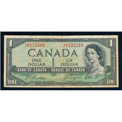 BANK OF CANADA 1954 $1.00 Devil's Face, BC-29b, Beattie-Coyne, Graded: Fine
