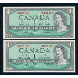 BANK OF CANADA 1954 $1.00 (2x), BC-37c, Bouey-Razminsky, Modified BABN. GEM UNC